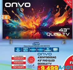 ONVO 430VF5000AQ 43 İNÇ FHD QLED GOOGLE TV AKILLI TELEVİZYON